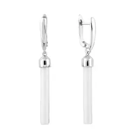 Серьги из серебра с керамикой и фианитами с родированием G-TC-090E-WW
