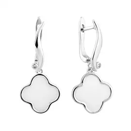 Серьги из серебра с керамикой и фианитами с родированием G-TC-1075E-WW