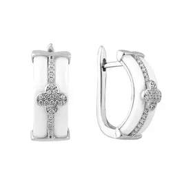 Серьги из серебра с керамикой и фианитами с родированием G-TC-134E-WW