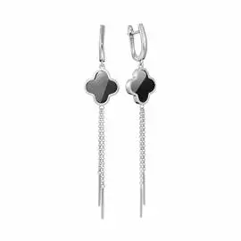 Серьги из серебра с керамикой и фианитом с родированием 0101589-0201000102