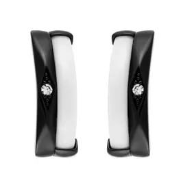 Серьги из серебра с керамикой и куб. цирконием с родированием TC-E01037-W-B-X-X-W