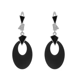 Серьги из серебра с керамикой и куб. цирконием с родированием TC-E01116-B-W-X-B-W