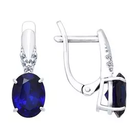 Серьги из серебра с корундами сапфир и фианитами 88020002