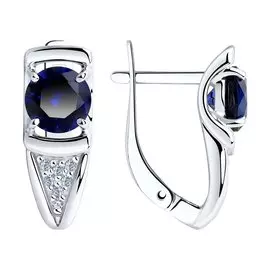 Серьги из серебра с корундами сапфирами и фианитами 94-320-00360-1