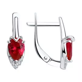 Серьги из серебра с корундом рубином и фианитами 94-320-00746-1