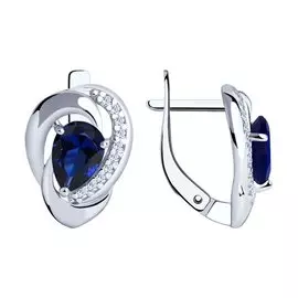 Серьги из серебра с корундом сапфиром и фианитами с родированием 88020046
