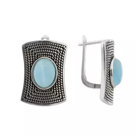 Серьги из серебра с кошачьим глазом с родированием 2405937693