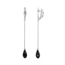 Серьги из серебра с кристаллами и фианитами с родированием И2-653-23-61