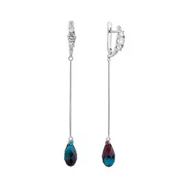 Серьги из серебра с кристаллами и фианитами с родированием И2-653-23-64