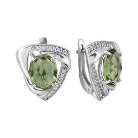 Серьги из серебра с кварцем и фианитами с родированием 92022059