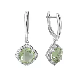 Серьги из серебра с кварцем и фианитами с родированием 92022063