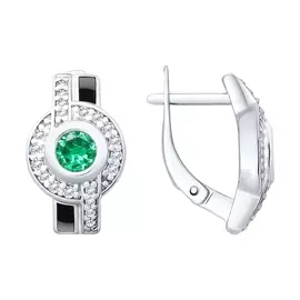 Серьги из серебра с наноситаллами, фианитом и эмалью с родированием 92021769