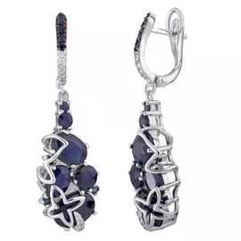 Серьги из серебра с натуральным сапфиром и фианитом с родированием ETF-004-E-BS