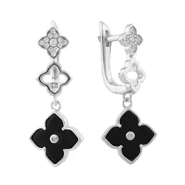 Серьги из серебра с ониксами и фианитами с родированием И2-891-23-14