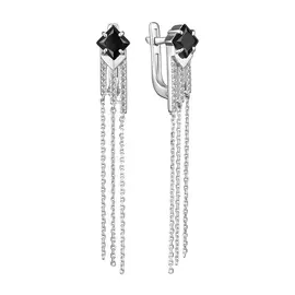 Серьги из серебра с ониксом и фианитом с родированием 02-2140/00ОН-00