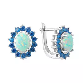 Серьги из серебра с опали синтами и наноситаллами шпинелями с родированием И2-1322-23-61