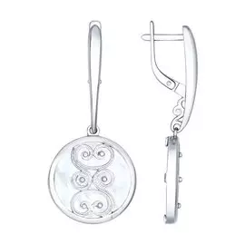 Серьги из серебра с перламутром с родированием 94022214