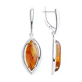 Серьги из серебра с янтарем с родированием 83020064