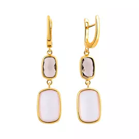 Серьги из серебра с раух-топазами и кварцем с позолотой И2-1150-27-61