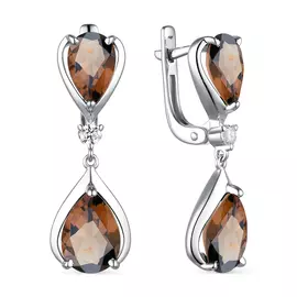 Серьги из серебра с раух-топазом и фианитом с родированием 02-1852/00РТ-00