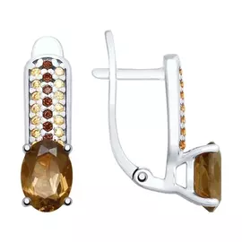 Серьги из серебра с раухтопазами и фианитами с родированием 92021826