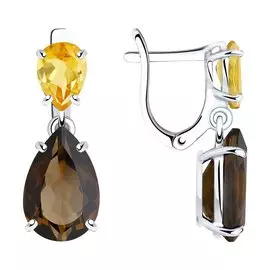 Серьги из серебра с раухтопазом и цитрином 92021105