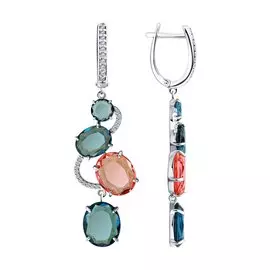 Серьги из серебра с стеклом и фианитом 94-121-00616-1