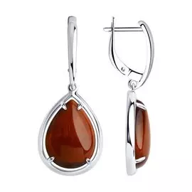 Серьги из серебра с тигровым глазом с родированием 83020129