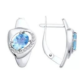 Серьги из серебра с топазами и фианитами с родированием 92021658