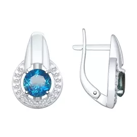 Серьги из серебра с топазами и фианитами с родированием 92021774