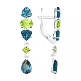 Серьги из серебра с топазами и хризолитами с родированием 92021766