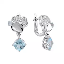 Серьги из серебра с топазами sky, фианитами и родированием 21-1732-23-23