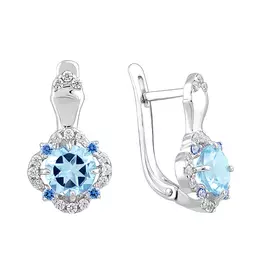 Серьги из серебра с топазами sky и фианитами swarovski с родированием 21-1507-23-23