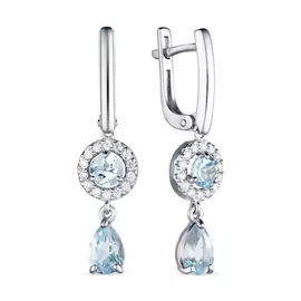 Серьги из серебра с топазом sky и фианитом с родированием 02-1741/00ТБ-00