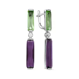 Серьги из серебра с юв. стеклом и фианитом с родированием 02-1642/00АК-00