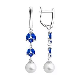 Серьги из серебра с жемчугом и фианитом 94023034