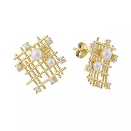 Серьги из серебра с жемчугом имитами и фианитами с позолотой И2-1240-27-06