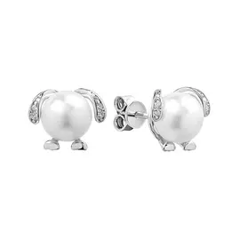 Серьги из серебра с жемчугом имитами и фианитами с родированием И2-1385-23-06