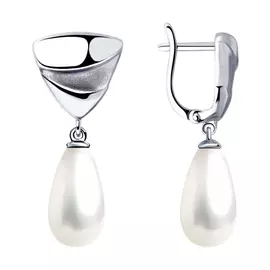 Серьги из серебра с жемчугом с родированием 94023365