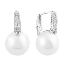 Серьги из серебра с жемчугом (синт.) и фианитами с родированием И2-1187-23-06