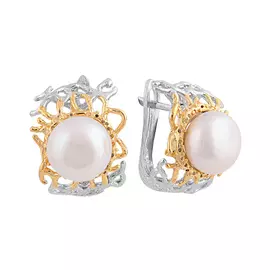 Серьги из серебра с жемчугом (синт.) с позолотой и родированием И2-1138-28-06