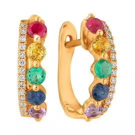 Серьги из желтого золота с изумрудами, рубинами, сапфирами и бриллиантами 19-20-00207136-NB