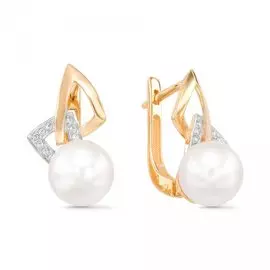 Серьги из желтого золота с жемчугом и фианитами 32383Y1