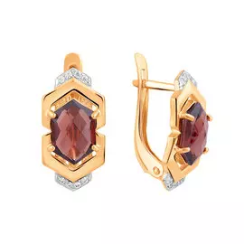 серьги из золота, Гранат, фианит 21-1643-11-08