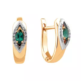 Серьги из красного и белого золота с изумрудами и фианитами 21-0066-17-34