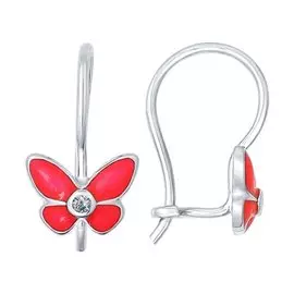 Серьги из серебра с фианитами и эмалью с родированием 94021968