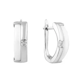 Серьги из серебра с керамикой и фианитами с родированием G-TC-1030E-WW