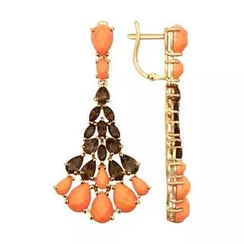 Серьги из красного золота с кораллами и раухтопазами 724350