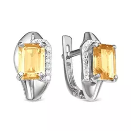 Серьги из серебра с кристаллами и фианитами с родированием 200-1301