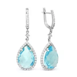 Серьги из серебра с кварцем и фианитами с родированием С-3027р